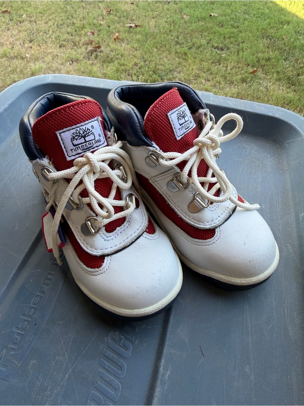 Vintage Timberland Kids Euro Hiker Boots Size 11 Y2K White Red Blue Clean